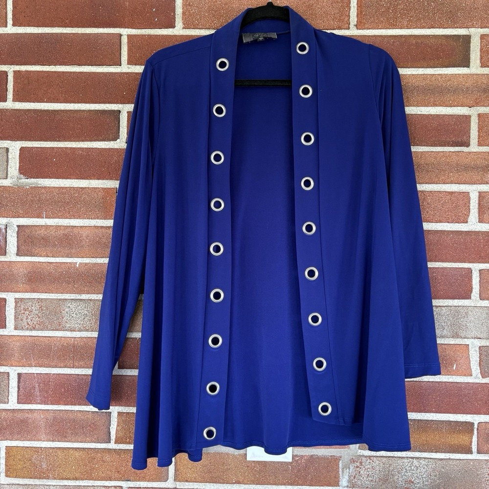 Slinky Brand Blue Grommet Inset Open Shrug Cardigan Topper Sz L A2664